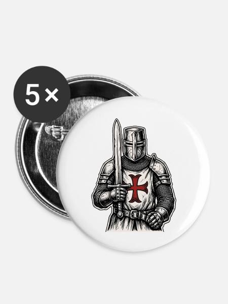 Ritter Kreuz Schwert - Buttons mittel 32 mm (5er Pack) - Weiß