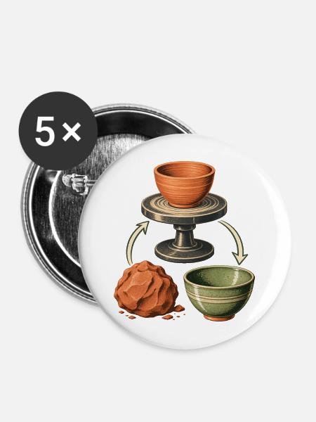 Vom Ton zur Schale – Töpferliebe - Buttons mittel 32 mm (5er Pack) - Weiß