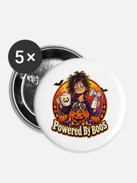 Halloween-Geist Powered By Boos Mama - Buttons mittel 32 mm (5er Pack) - Weiß