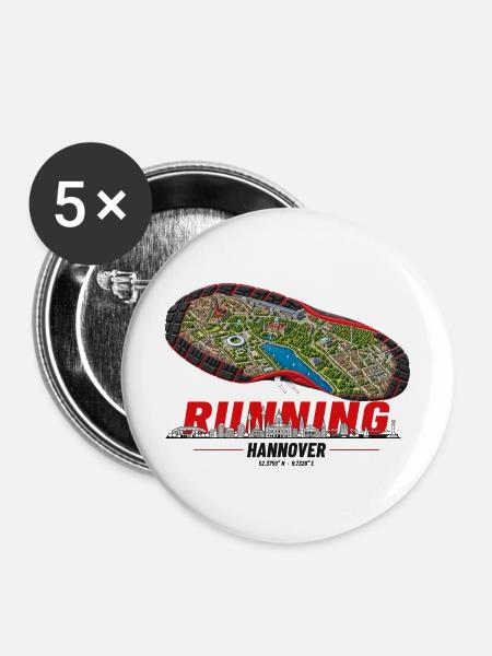 Running Hannover Laufschuh Stadtkarte - hell - Buttons mittel 32 mm (5er Pack) - Weiß