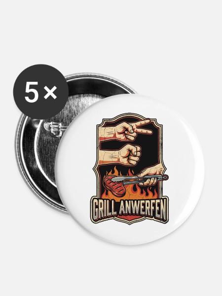 Schere Stein Grillen - Buttons mittel 32 mm (5er Pack) - Weiß