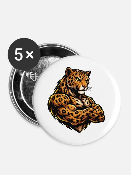 Muskel Leopard Krieger - Buttons mittel 32 mm (5er Pack) - Weiß