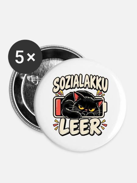 Sozialakku leer Katze - Buttons mittel 32 mm (5er Pack) - Weiß