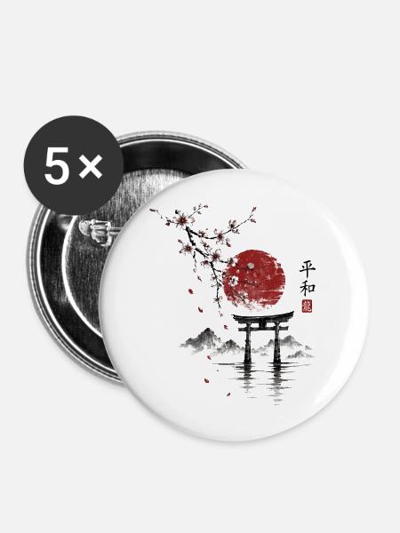 Sakura Torii am roten Mond - Buttons mittel 32 mm (5er Pack) - Weiß
