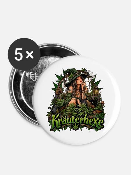 Kräuterhexe  - Buttons mittel 32 mm (5er Pack) - Weiß