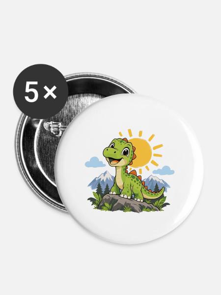 Süßer Dinosaurier – Kleiner Dino auf Abenteuer - Buttons mittel 32 mm (5er Pack) - Weiß