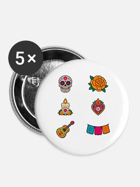 Ikonen des Día de los Muertos - Buttons mittel 32 mm (5er Pack) - Weiß