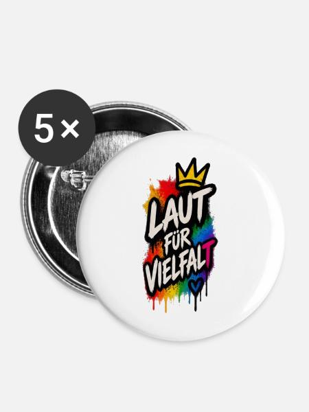 Laut für Vielfalt - Buttons mittel 32 mm (5er Pack) - Weiß