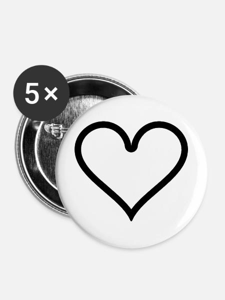 Herz Umriss - schlicht - Buttons mittel 32 mm (5er Pack) - Weiß