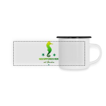 Seepferdchen mit Sternchen Schwimmabzeichen - Panorama Emaille-Tasse - Weiß/Schwarz - Vorne