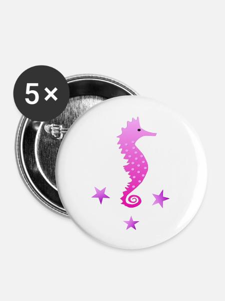 rosa Seepferdchen Wasserratte Schwimmabzeichen - Buttons klein 25 mm (5er Pack) - Weiß