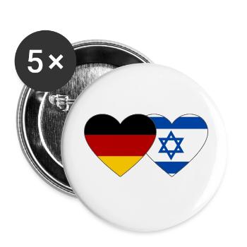 Deutschland Israel Flagge Herz - Buttons klein 25 mm (5er Pack) - Weiß - Vorne