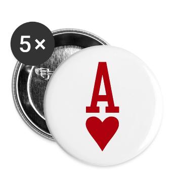 Poker Playing Card Heart As - Lot de 5 petits badges (25 mm) - blanc - Devant