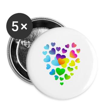 Herz Herzen bunte Herzen - Buttons klein 25 mm (5er Pack) - Weiß - Vorne