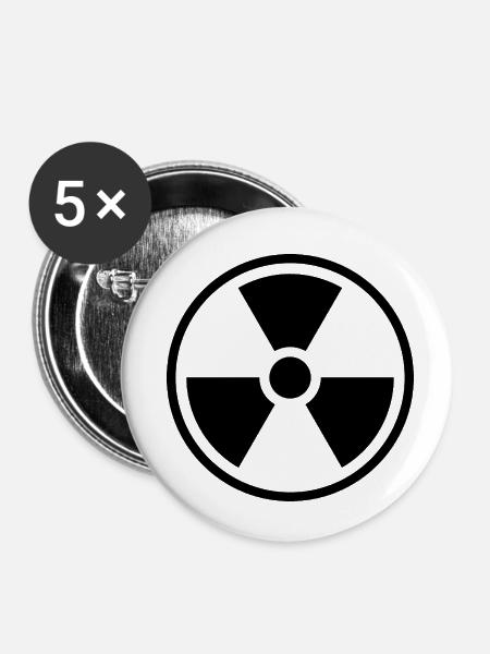 Strahlenfeststoff-Symbol Nuklearwarnsymbol - Buttons klein 25 mm (5er Pack) - Weiß