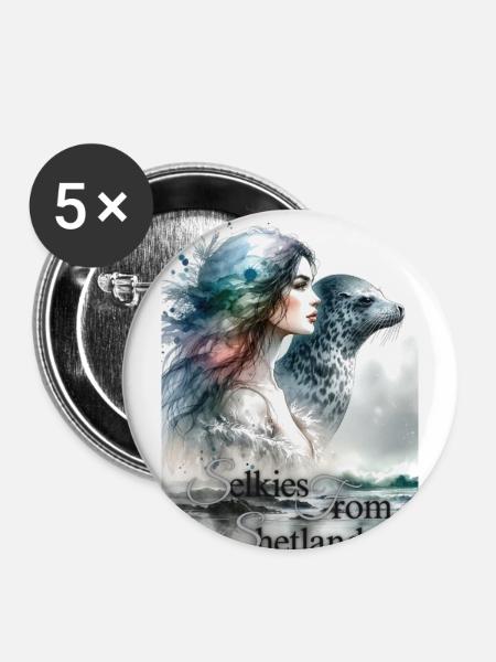 Selkies aus Shetland - Buttons klein 25 mm (5er Pack) - Weiß