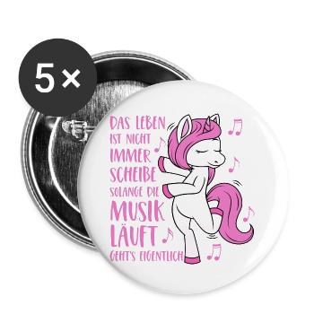 Musik Einhorn - Das Leben ist nicht immer Scheisse - Buttons klein 25 mm (5er Pack) - Weiß - Vorne