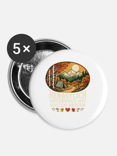 Herbstlich Unterwegs Mit Vollem Herzen - Buttons klein 25 mm (5er Pack) - Weiß