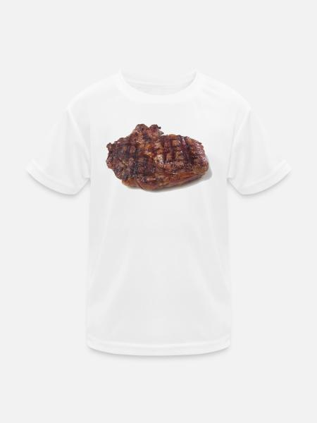 Steak - Kinder Funktions-T-Shirt - Weiß - Vorne