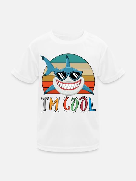 Baby Kinder Hai Fisch Tiere Lustig Sonnenbrille - Kinder Funktions-T-Shirt - Weiß - Vorne