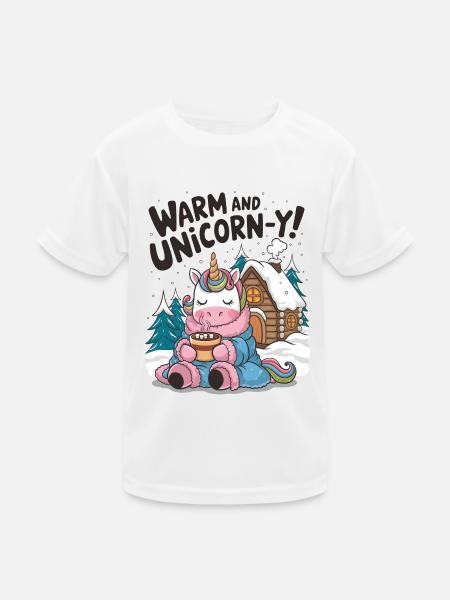 Warm und einhornartig! - Kinder Funktions-T-Shirt - Weiß - Vorne