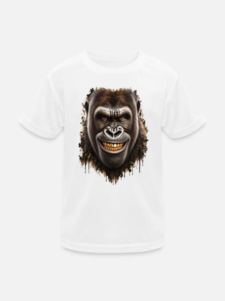 Gorilla mit goldenem Lächeln – Urbaner Stil - Kinder Funktions-T-Shirt - Weiß - Vorne