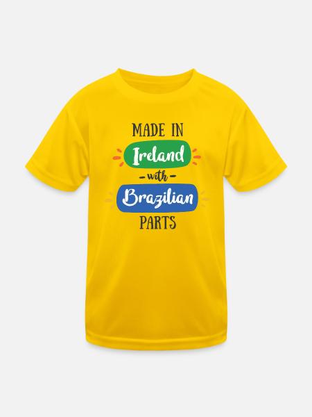 Hergestellt in Irland mit brasilianischen Teilen – Baby & Kids - Kinder Funktions-T-Shirt - Eigelb - Vorne