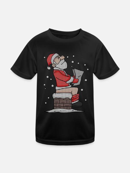 Santa Claus sitting on the fireplace funny - Kids Functional T-Shirt - black - Front
