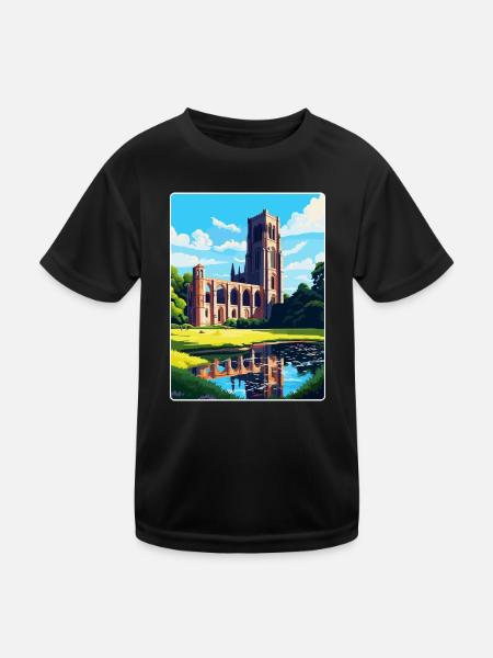 Fountains Abbey North Yorkshire Reiseposter WPA - Kinder Funktions-T-Shirt - Schwarz - Vorne