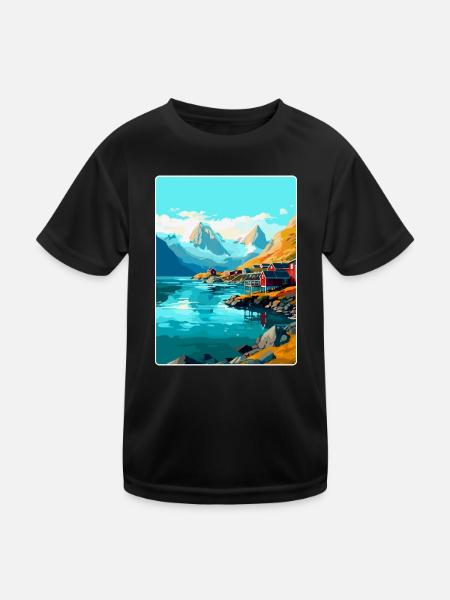 Lofoten Norwegen Vintage Reiseposter WPA - Kinder Funktions-T-Shirt - Schwarz