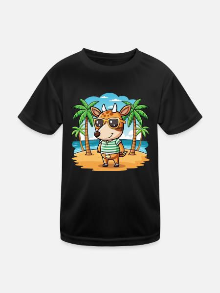 Okapi Lustige Cartoon Sommer Strand Sonnenbrille - Kinder Funktions-T-Shirt - Schwarz