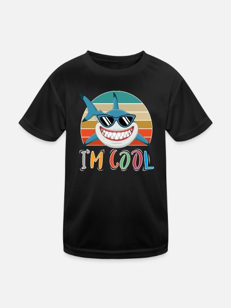 Baby Kinder Hai Fisch Tiere Lustig Sonnenbrille - Kinder Funktions-T-Shirt - Schwarz - Vorne