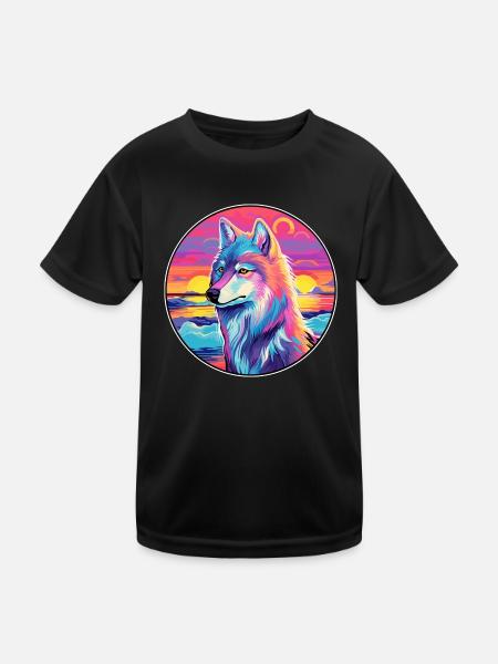 Arktischer Wolf Bunte Aquarell-Karikatur Kawaii Haustier - Kinder Funktions-T-Shirt - Schwarz
