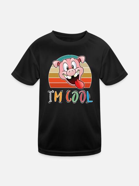 Baby Kind Sprüche Cool Retro Schwein - Kinder Funktions-T-Shirt - Schwarz - Vorne