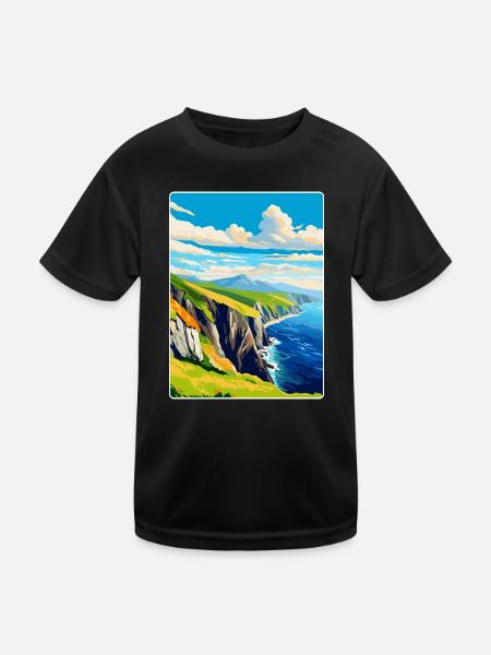 Slieve League Irland Uk Vintage Reiseposter WPA - Kinder Funktions-T-Shirt - Schwarz - Vorne