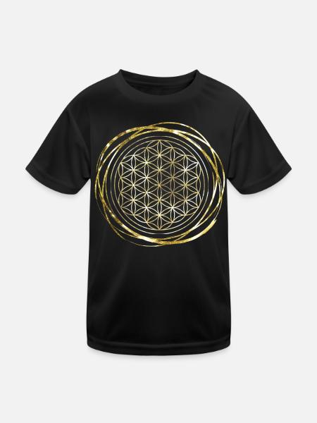 Blume des Lebens gold - Kinder Funktions-T-Shirt - Schwarz