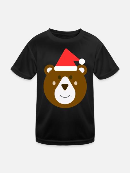 Süßer Weihnachtsbraunbär - Kinder Funktions-T-Shirt - Schwarz - Vorne