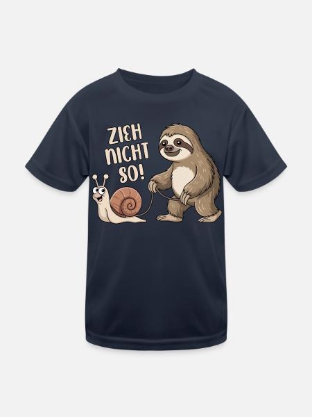 Zieh nicht so - Schnecke und Faultier - Kinder Funktions-T-Shirt - Navy - Vorne
