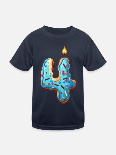 NUMMER 4 KUCHEN SWEET 4. GEBURTSTAG - Kinder Funktions-T-Shirt - Navy - Vorne