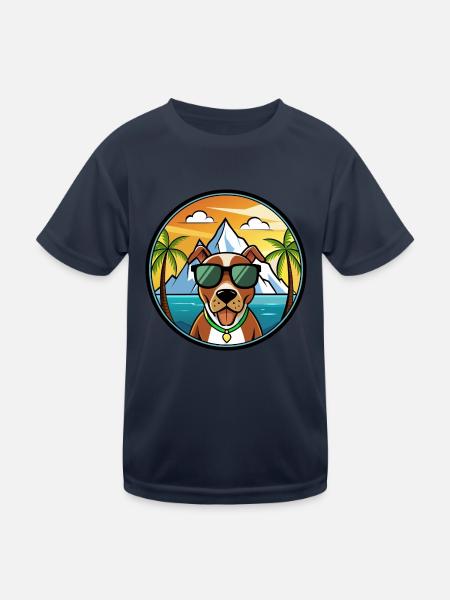 Mountain Cur Hund Rasse Cartoon Sonnenbrille Strand - Kinder Funktions-T-Shirt - Navy