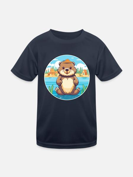 Biber Aquarell Cartoon Kawaii Clipart Tier - Kinder Funktions-T-Shirt - Navy