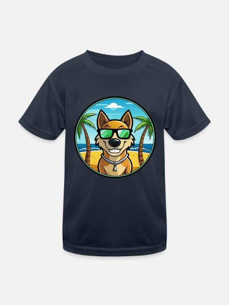 Alano Español Hunderasse Cartoon Sonnenbrille Strand - Kinder Funktions-T-Shirt - Navy - Vorne