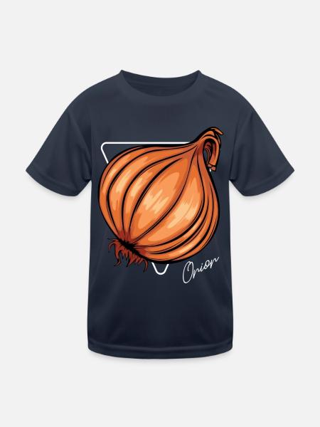 Trendy Onion Cool Gemüse Zwiebeln - Kinder Funktions-T-Shirt - Navy - Vorne