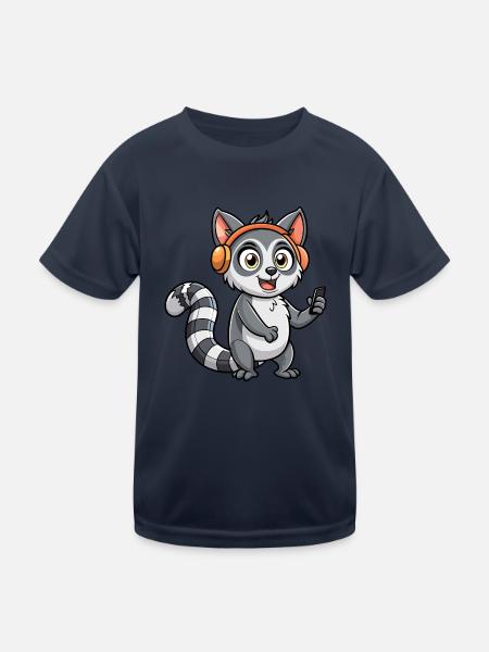Lemur Lustige Zeichentrickfigur Kopfhörer Musik - Kinder Funktions-T-Shirt - Navy - Vorne