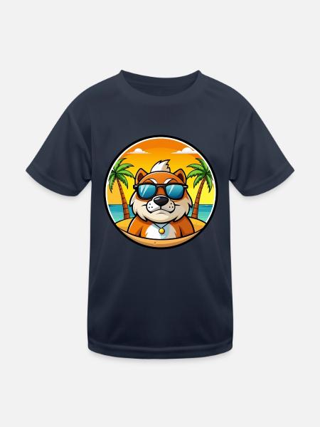 Moscow Watchdog Breed Cartoon Sunglasses Beach - Kids Functional T-Shirt - navy - Front