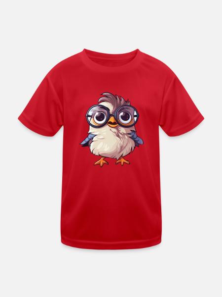 Spatz mit Brille Cartoon Kawaii Illustration - Kinder Funktions-T-Shirt - Rot