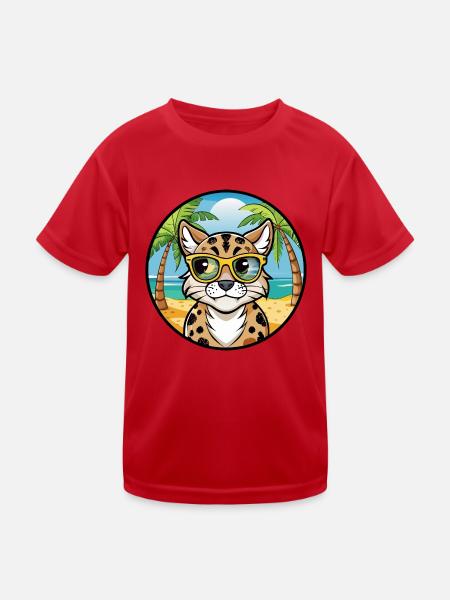 Australian Spotted Mist Cat Breed Cartoon Beach - Kids Functional T-Shirt - red - Front