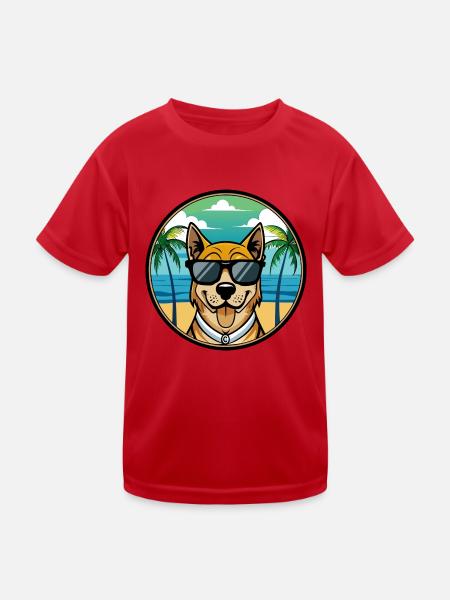 Cao De Castro Laboreiro Dog Breed Cartoon Beach - Kids Functional T-Shirt - red - Front