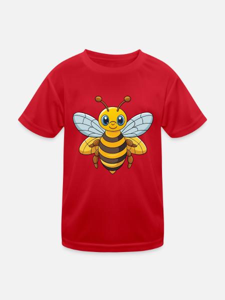 Biene Niedliche Maskottchen Zeichentrickfigur Kawaii - Kinder Funktions-T-Shirt - Rot - Vorne