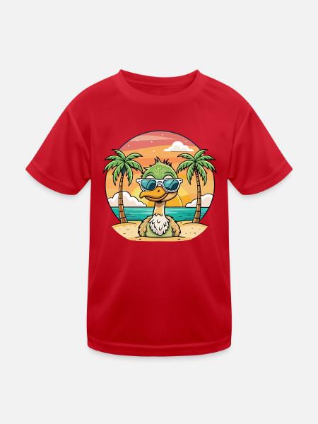 Strauß lustige Cartoon Sommer Strand Sonnenbrille - Kinder Funktions-T-Shirt - Rot